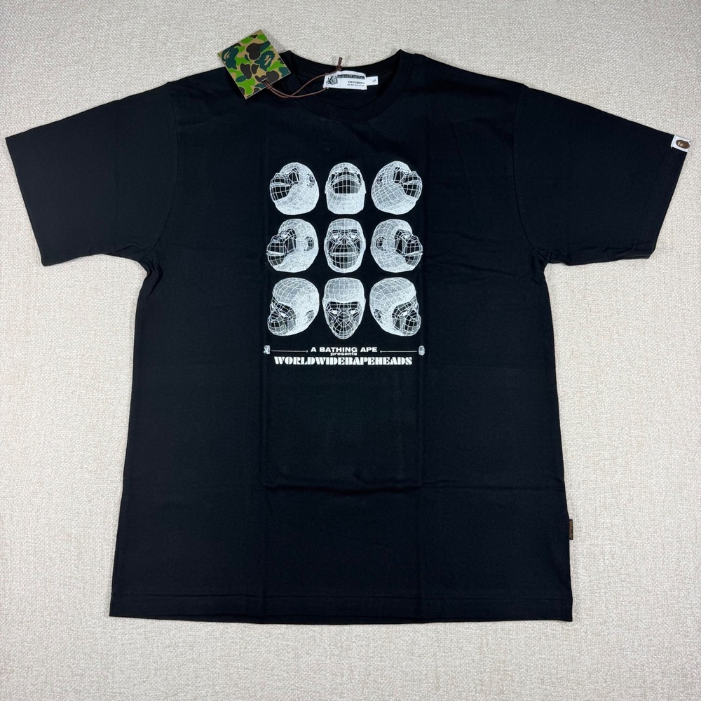 A Bathing Ape Worldwide Bape Heads Black Graphic T-Shirt Mens‎ Large NEW
